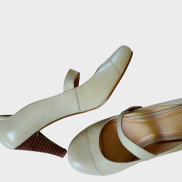 Genuine Leather Elegant Cream Beige Mary Jane Heels European 37 Office Feminine - Picture 5 of 12